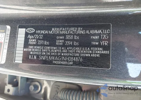 2022 Hyundai Elantra Sel из США, поврежденный, VIN 5NPLM4AG1NH084876